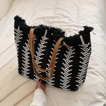 Straw Handbags for Women, Woven Purses for Women Trendy, Crochet Tote Bag with Magnetic Buckle, Cute Summer Beach Bag