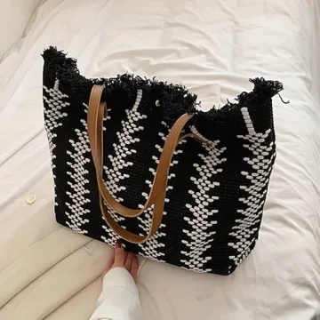 Straw Handbags for Women, Woven Purses for Women Trendy, Crochet Tote Bag with Magnetic Buckle, Cute Summer Beach Bag