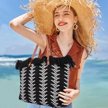 Straw Handbags for Women, Woven Purses for Women Trendy, Crochet Tote Bag with Magnetic Buckle, Cute Summer Beach Bag