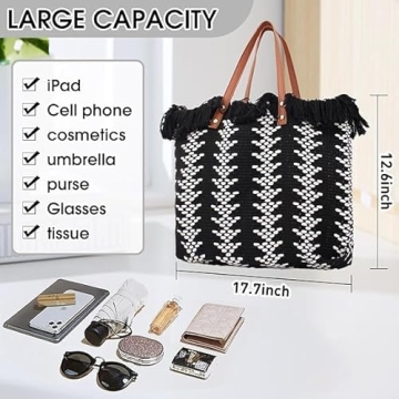 Straw Handbags for Women, Woven Purses for Women Trendy, Crochet Tote Bag with Magnetic Buckle, Cute Summer Beach Bag