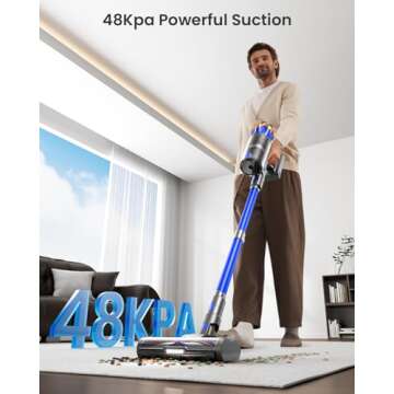 Cordless Vacuum Cleaner, Upgraded 580W 48KPA 65Mins Cordless Stick Vacuum Cleaner with Self-Standing...