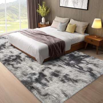 Ophanie 8x10 Area Rugs for Living Room, Dark Grey&White Fuzzy Plush Soft Area Rug, Shaggy Carpets for Bedroom, Kids Boys Girls Dorm Nursery Home Decor Aesthetic