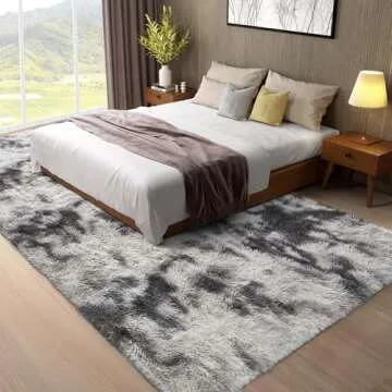 Ophanie 8x10 Area Rugs for Living Room, Dark Grey&White Fuzzy Plush Soft Area Rug, Shaggy Carpets for Bedroom, Kids Boys Girls Dorm Nursery Home Decor Aesthetic