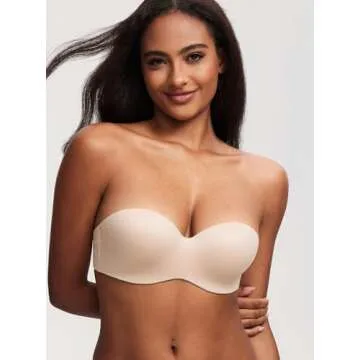 DOBREVA Women's Strapless Lightly Lined Underwire Bra Padded Seamless Stay Put Convertible for Big Bust Beige(32b-32c, 34aa-34c, 36c Order one Size up) 34D