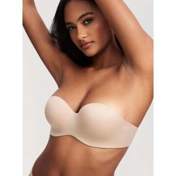DOBREVA Women's Strapless Lightly Lined Underwire Bra Padded Seamless Stay Put Convertible for Big Bust Beige(32b-32c, 34aa-34c, 36c Order one Size up) 34D