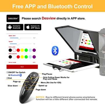 Desview T2 Teleprompter for Tablet Smartphone iPad up to 8 inch,70/30 Beam Splitter Glass,Teleprompter with Remote Control for DSLR Camera Phone Video Recording