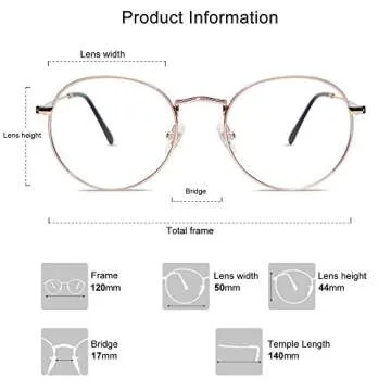 SOJOS Blue Light Blocking Computer Glasses Round Eyewear Anti Blue Light Lens Preppy Chic SJ5024 with Rose Gold Frame/Anti-Blue Light Lens