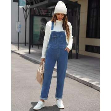 Vetinee Women's Indigo Skylight Bib Overalls Women Casual Jeans Overalls for Women Pockets Women Overalls Straight Overalls for Women Regular Fit Classic Overalls Fit Size Small S Size 4 Size 6