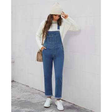 Vetinee Women's Indigo Skylight Bib Overalls Women Casual Jeans Overalls for Women Pockets Women Overalls Straight Overalls for Women Regular Fit Classic Overalls Fit Size Small S Size 4 Size 6