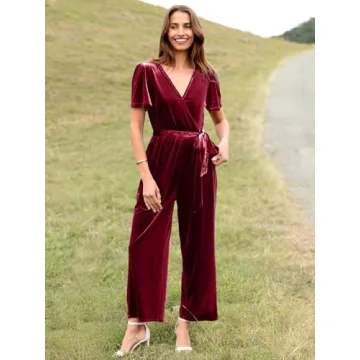 BerryGo Velvet Jumpsuits for Women: Stylish V Neck Jumpsuit
