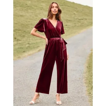BerryGo Velvet Jumpsuits for Women: Stylish V Neck Jumpsuit