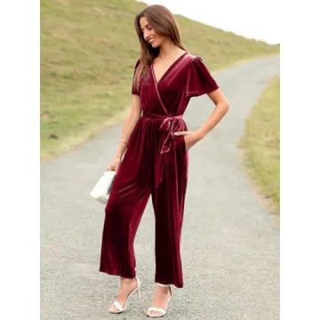 BerryGo Velvet Jumpsuits for Women: Stylish V Neck Jumpsuit