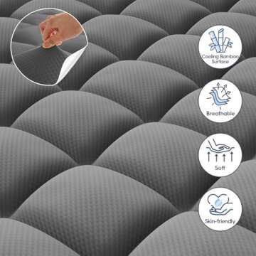 Dual Layer Memory Foam Mattress Topper Queen,2 Inch Gel Memory Foam and 1 Inch Cooling Pillow Top Mattress Pad Cover for Back Pain, Medium Support, Viscose Made from Bamboo Cover,Grey