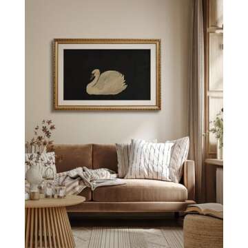 VIYYIEA Gold Framed Large Wall Art Canvas Print Home Decor Grace Swan Art Painting Pictures Wall Decoration Rustic Bathroom Decor Farmhouse Artwork for Living Room Bedroom Office Decor 24x36in