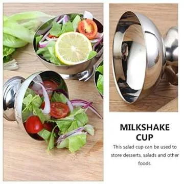 DOITOOL 2PCS Stainless Steel Ice Cream Bowls Set, Dessert Cups with Footed for Dessert, Sundae, Ice Cream, Fruit, Salad, Snack, Cocktail, Condiment (10 X 10 X 6.5 CM)