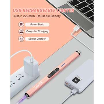 【Upgraded】 Dual Arc Electric Candle Lighter Rechargeable USB Lighter Plasma Arc Lighters for Candle (Rose Gold)