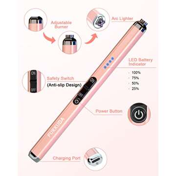 【Upgraded】 Dual Arc Electric Candle Lighter Rechargeable USB Lighter Plasma Arc Lighters for Candle (Rose Gold)