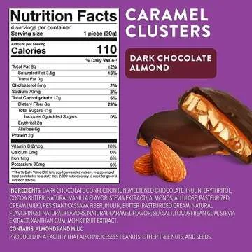 HighKey Sugar Free Chocolate Candies - Keto Snack Dark Chocolate Almond Caramel Nut Clusters Gluten Free Healthy Snacks Low Sugar Candy Bars Diabetic Dessert Turtle High Fiber Diet Friendly Food 6ct