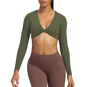 Aoxjox Olive Green Long Sleeve Crop Top for Women
