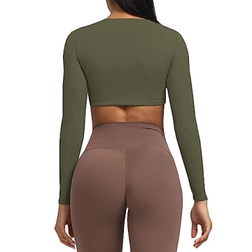 Aoxjox Olive Green Long Sleeve Crop Top for Women