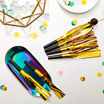 Sumind 24 Pieces Gold Noise Makers Glitter Noise Makers Metallic Fringed Party Blowers for Adults Birthday Graduation Sporting Events 2025 New Years Party Favor Supplies