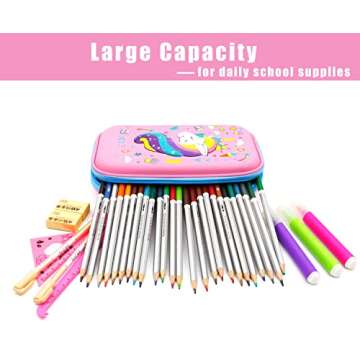 SOOCUTE Crown Unicorn Gifts for Girls - Cute Big Size Hardtop Pencil Case with Compartment - Kids School Supply Organizer Stationery Box Zipper Pouch (Light Pink)