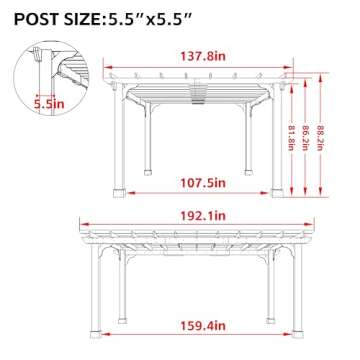 Yardenaler 12 x16 FT Wooden Pergola, Cedar Wood Gazebo with Flat Roof, Outdoor Garden Shelter with S...