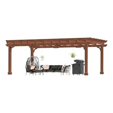 Yardenaler 12 x16 FT Wooden Pergola, Cedar Wood Gazebo with Flat Roof, Outdoor Garden Shelter with Stakes Included, Patio, Deck, Backyard, Lawn