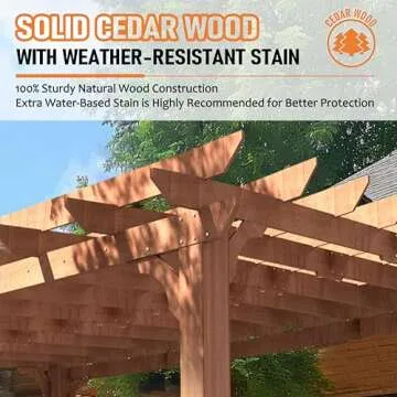 Yardenaler 12 x16 FT Wooden Pergola, Cedar Wood Gazebo with Flat Roof, Outdoor Garden Shelter with Stakes Included, Patio, Deck, Backyard, Lawn