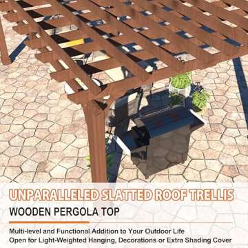 Yardenaler 12 x16 FT Wooden Pergola, Cedar Wood Gazebo with Flat Roof, Outdoor Garden Shelter with Stakes Included, Patio, Deck, Backyard, Lawn