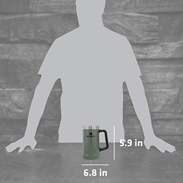 Stanley Adventure Big Grip Beer Stein 24 oz | Mug Keeps Beer Cold for Hours | Holds 2 Cans of Beer | Insulated Stainless Steel | Heavy-Duty Handle | Hammertone Green