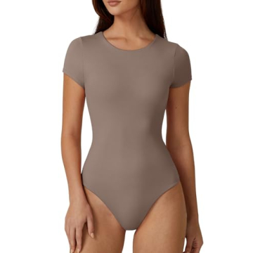 QINSEN Women's Crew Neck Bodysuit - Soft, Stylish & Versatile