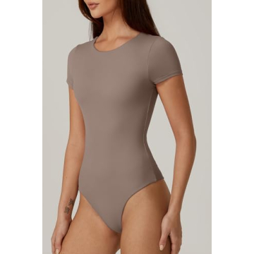 QINSEN Crew Neck Short Sleeve Bodysuit for Women