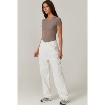 QINSEN Crew Neck Short Sleeve Bodysuit for Women