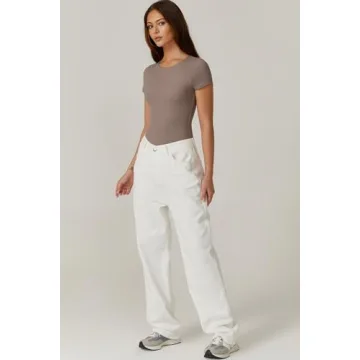 QINSEN Crew Neck Short Sleeve Bodysuit for Women