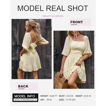 Dokotoo Tie Backless Square Neck Sexy Dresses for Women 2025 Puff Sleeve Beige Dress Ruffled Elastic...