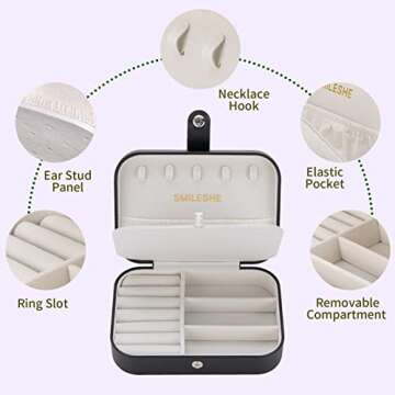 Smileshe Jewelry Box, PU Leather Small Portable Travel Case, 2 Layers Organizer Display Storage Hold...