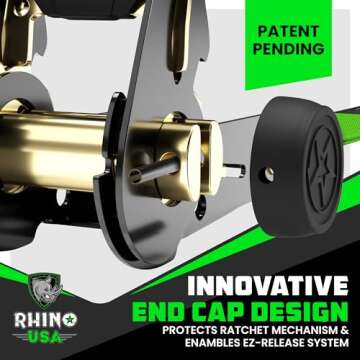 Rhino USA Ratchet Straps Tie Downs (4-Pack) - Durable & Reliable