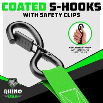 Rhino USA Ratchet Straps Tie Downs (4-Pack) - Durable & Reliable