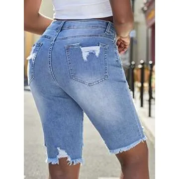 Stylish Sidefeel Ripped Bermuda Shorts for Women