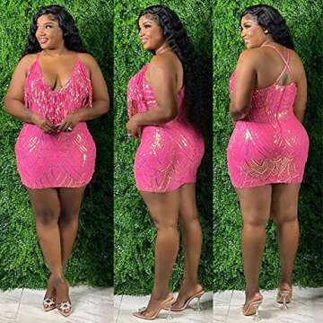 Women's 1920s Vintage Sequin Fringe Spaghetti Strap Backless Bodycon Mini Dress