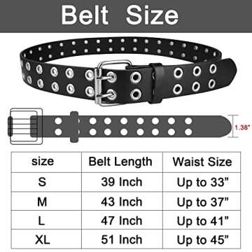 macoking Grommet Leather Belts for Women, Black Belt Women Men - Double Studded Holes-S