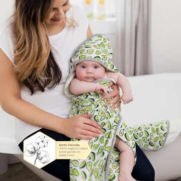 Burts Bees Baby Infant Hooded Towels Avo-Crazy Organic Cotton, Unisex Bath Essentials and Newborn Necessities, Soft Nursery Towel with Hood Set, 2-Pack Size 29 x 29 Inch