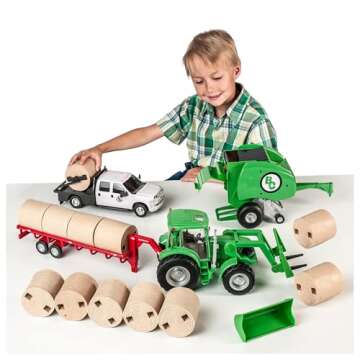 Big Country Toys 17-Piece Hay Baling Set - Farm Toys for 3 Year Old Boys and Girls - Toy Hay Bales S...