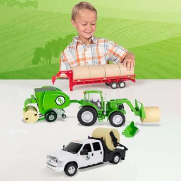 Big Country Toys 17-Piece Hay Baling Set - Farm Toys for 3 Year Old Boys and Girls - Toy Hay Bales Set