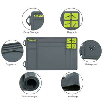 Raiseek Pistol Gun Cleaning Mat, Magnetic Gun Maintenance Mat,Anti-Slip Rubberized Pistol Gun Mat with Organizer Parts Tray,Protective Workbench Mat 15.9" x 9.8"