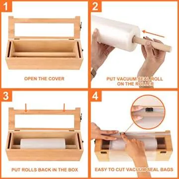 Reusable Vacuum Sealer Bags Dispenser, Rolls Keeper with Built-in Cutter, Come with 8'' x 50’ Rolls for Food Saver, Commercial Grade, BPA Free and Heavy Duty