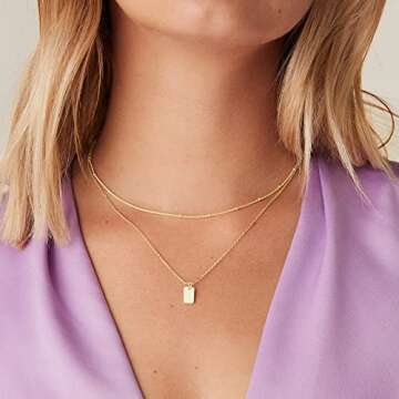 PAVOI 14K Gold Plated Dainty Layering Necklaces for Women | Snake Chain, Curb Link, Paperclip Layered Chains (Dog Tag, Yellow Plated)