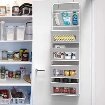 Simple Houseware Over Door 4 Clear Window Pocket Organizer with 3 Pockets, Grey