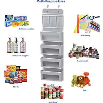 Simple Houseware Over Door 4 Clear Window Pocket Organizer with 3 Pockets, Grey
